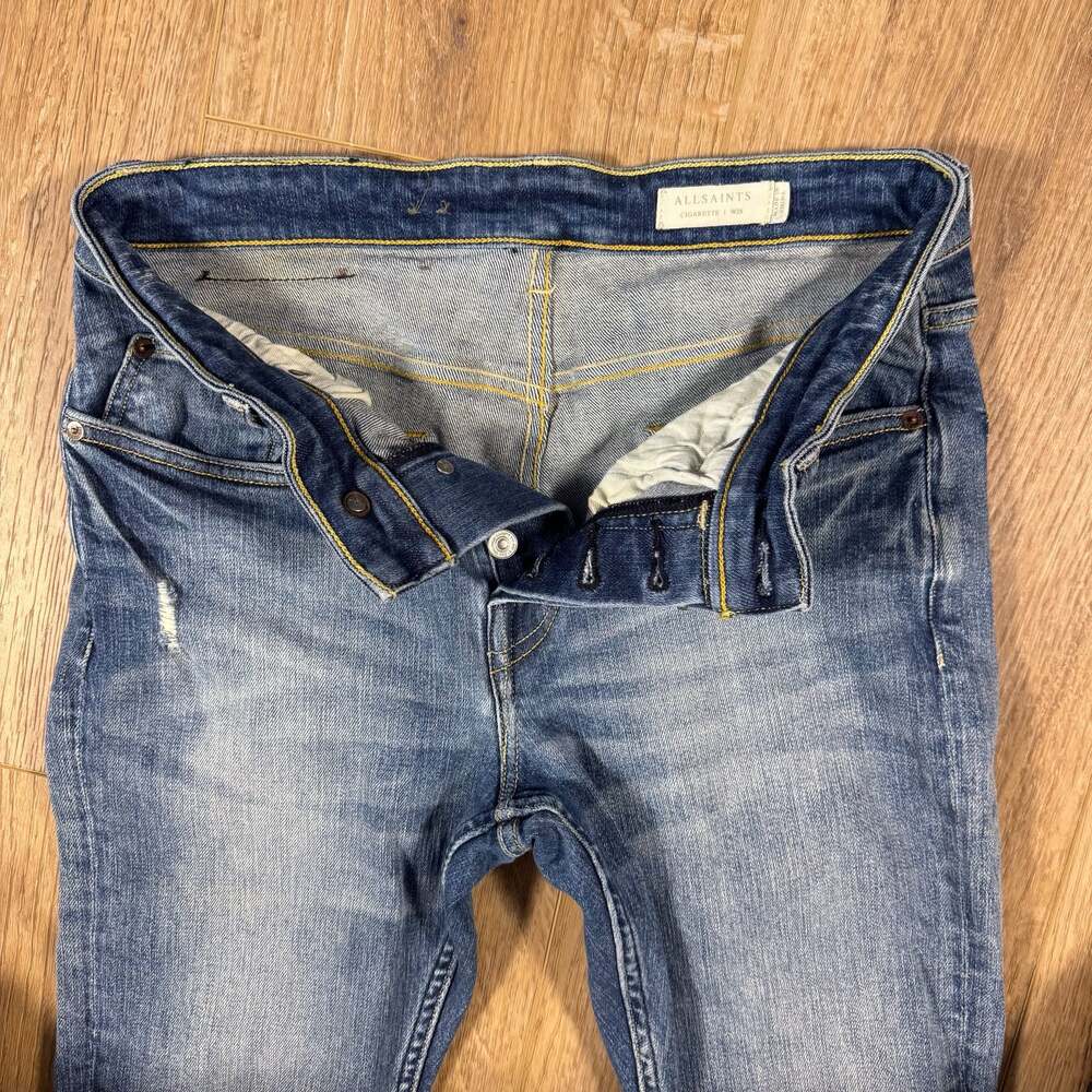 AllSaints Cigarette Skinny Jeans Blue Distressed Wash Mid Rise W28 Denim - Picture 6 of 9